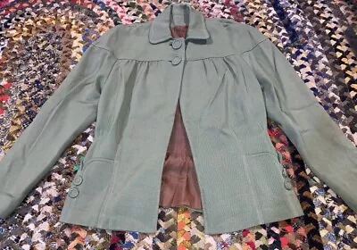 Vintage 1940's Gabardine Swing Coat Rockabilly Collared Jacket 40s  Green Lined • $65