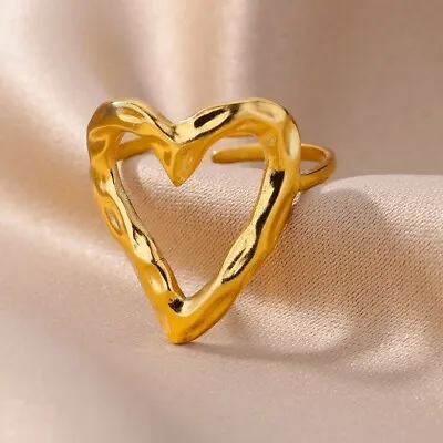 M&T 2007 Gold Plated Stainless Steel Open Ring Heart Ring One Piece JWMX15 • $2.90
