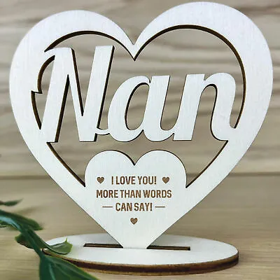 £3.99 • Buy Gifts For Nan Engraved Wooden Heart Plaque Birthday Christmas Gift For Nan Nanny