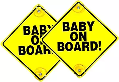 Pack Of 2 Baby On Board Car Signs Children Window Suction Cup Safety Warning • £3.69