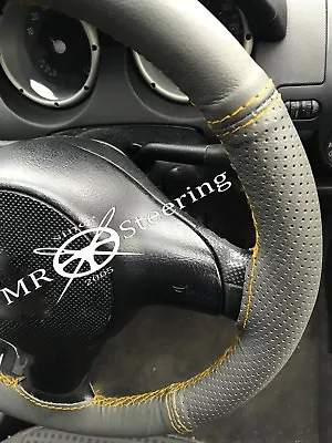 For Vauxhall Vectra B 95+ Grey Two Tone Leather Steering Wheel Cover Yellow Stch • $35.82