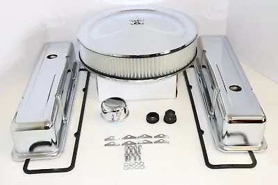 SB Chevy Chrome Engine Dress Up Kit Tall Valve Covers 14  Air Cleaner SBC 350 • $139.95