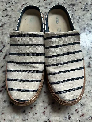 Toms White Striped Slip-On Slide Mule Flats Shoes Women's Size 9.5 • $22.99