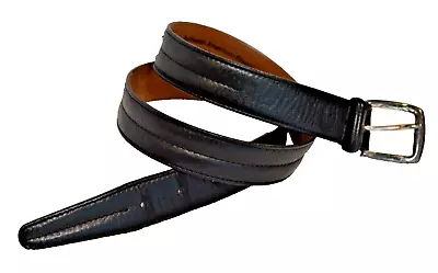 H.S. TRASK Mens Belt Size 34 Black Bison Leather Montana Buckle Made In USA 1.5  • $39.95
