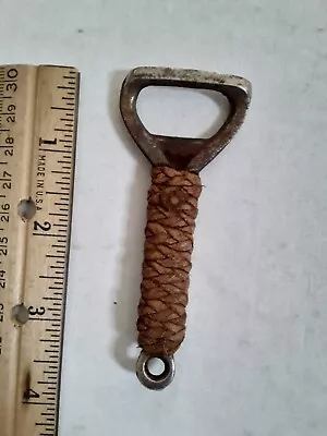 Vintage Metal Bottle Opener With Leather Strap Beverage Soda Beer Decor Kitchen • $9.99