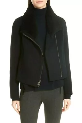 NEW Vince Womens Large Jacket Navy Blue Double Face Shearling Collar Wool • $268