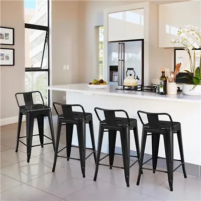 Counter Stools Metal Bar Stools Set Of 4 Armless Low Back Bar Chairs Matte Black • $109.99