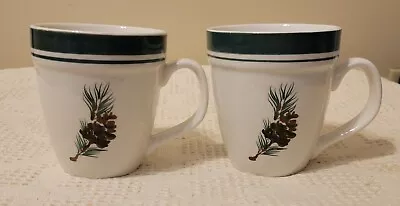 Set Of TWO LL Bean Evergreen Pinecone Mugs Coffee Tea Cups Oversized EXC Cond. • $39.99