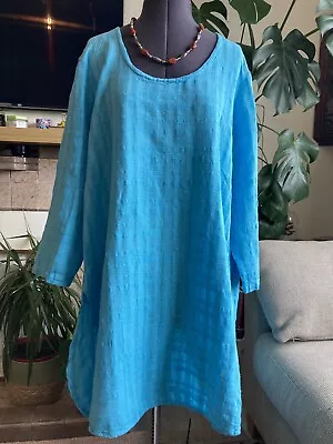Sahara Blue Linen Cotton Tunic Top Size L Oversized Relaxed Sky Blue • £39.99