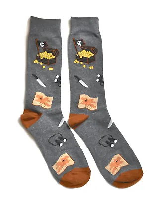 Mens Crew Socks Treasure Chest Map 1 Pair Pirate Scull Themed Patterned Trouser • $11
