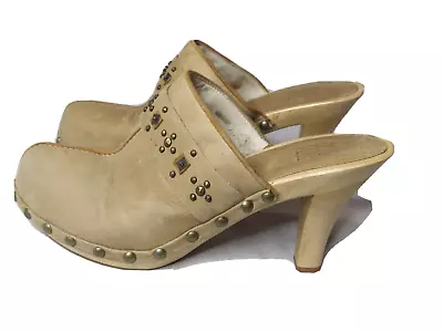 Pelle Moda Leather Mule Shoes Heels Womens 10M Tan Stud Accents Retail $140 • $45