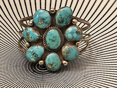Vintage OLD PAWN Signed S.W. ZUNI Morenci Turquoise CUFF BRACELET-37.8 Grams • $116