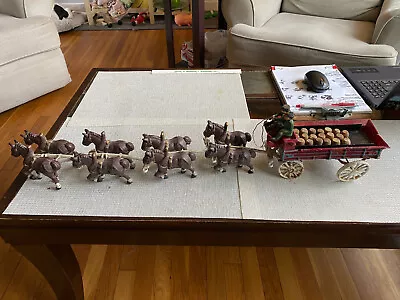 Vintage Cast Iron 8 Clydesdale Horse Drawn Budweiser Beer Wagon W/Beer Kegs • $49.99