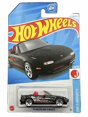 Hot Wheels 2024 HW J-Imports 6/10 Black '91 Mazda MX-5 Miata • $2.36