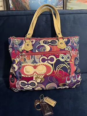 COACH POPPY POP Signature C GLAM Large Tote Multi-Color Handbag - Authentic • $54.99