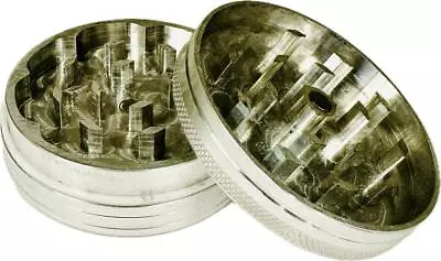 50mm 2 Piece Dry Herb Spice Crusher Grinder Metal Aluminium Silver • £5.95