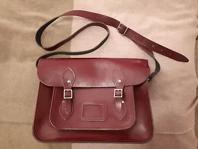 Maroon Genuine Leather Cambridge Satchel Company Cross Body Bag Fits Laptop • £9.99