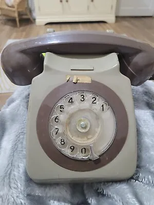 Retro Rotary Dial Grey/Brown Telephone 746 Model Converted With BT Plug • £7.99