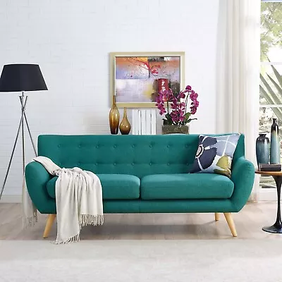 Modway Mid-Century Modern Tufted Teal Upholstered Fabric Living Room Sofa Couch • $807.33