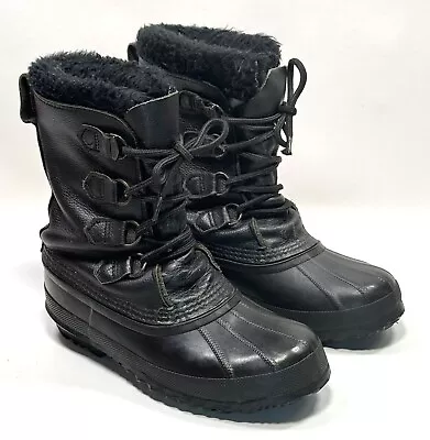 Vtg SOREL ALPINE Winter Duck Boots Insulated Black Leather CANADA -US Women's 7 • $28