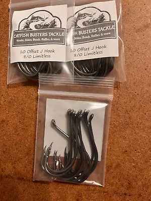 3pks 30pc CATFISH BUSTERS (LIMITLESS) 8/0 OFFSET J HOOKS! FOR TROPHY FISH • $16.99