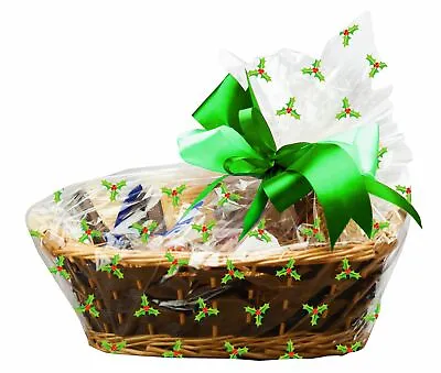 £3.99 • Buy Christmas Holly Hamper Gift Basket Cellophane Bags Cake Food Gift Wraps X 6