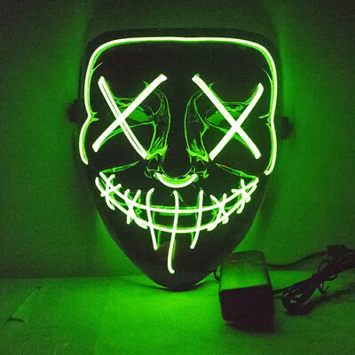 Green LED Purge Halloween Costume Mask Glow In Dark Light Up Scary Rave Festival • $23.75