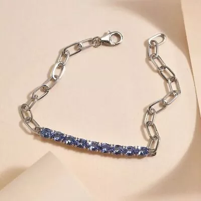 Tanzanite Paper Clip Chain Bracelet White Gold Finish AAA+  Genuine Tanzanite • £135.80