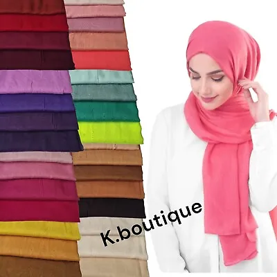 New Large Maxi Ladies Plain Hijab Viscose Cotton Shawl Big Scarf Sarong Wrap Uk • £3.99