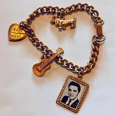 Vgt Elvis Presley 1956 Charm Bracelet Photo Frame/ Guitar/ Heart Great Condition • $46.52