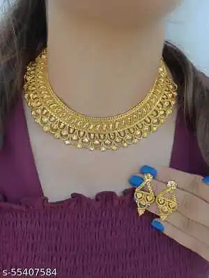 $14.99 • Buy Bollywood Indian Fashion Gold Plated Temple Jewelry Choker Bridal Necklace Set