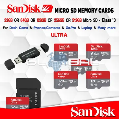 Sandisk Micro SD Card ULTRA 16GB/32GB/64GB/128GB/256GB/512GB Adapter Lot Memory • $3.95