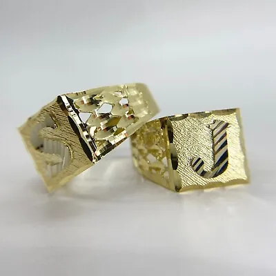 $219.99 • Buy 10k Solid Gold Diamond Cut Initial Letter Alphabet Monogram Ring For Men