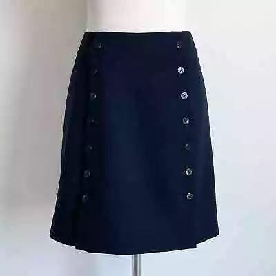 Ann Taylor LOFT Navy Blue '90s Nautical Sailor Button-Front Pencil Skirt • £32.30