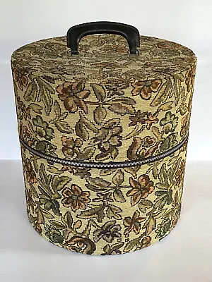 VINTAGE Travel Hat / Wig Box Case Floral Tapestry Zipper 13  Inches • $20