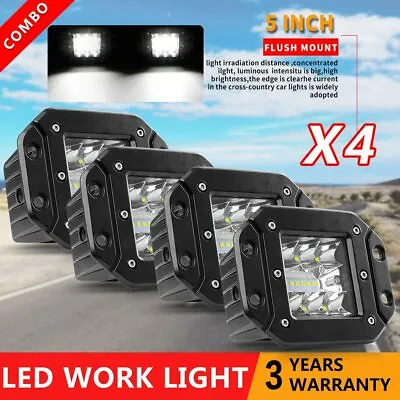 $64.99 • Buy 4x 5inch LED Work Lights Flush Mount Spot Flood Offroad 4x4 Bumper Reverse Lamps