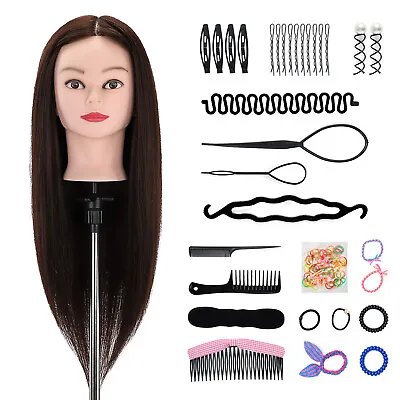 100% Real Hair Training Head Mannequin Cosmetology Doll Hairdresser + Braid Set • £22.99