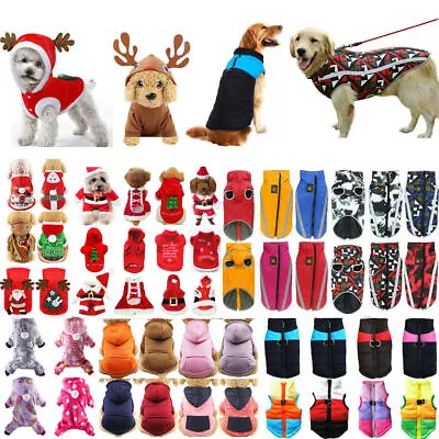 Christmas Pet Cute Dog Hooded Jacket Puppy Winter Sweater Jumper Rain Coat UK ☆ • £8.28
