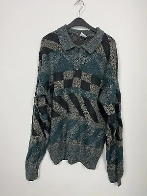 Vintage 90s Knit Jumper Winter Warm Cosby Geometric Pullover Sweater Size 34/36 • £19.99