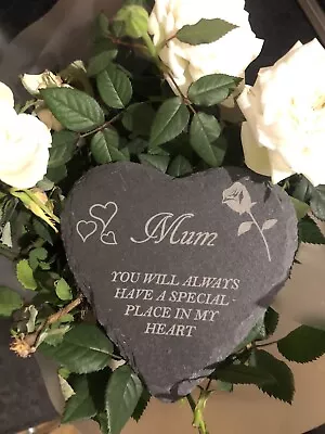 Beautiful Personalised Heart Slate Grave Stone Memorial Plaque Marker Waterproof • £6.99