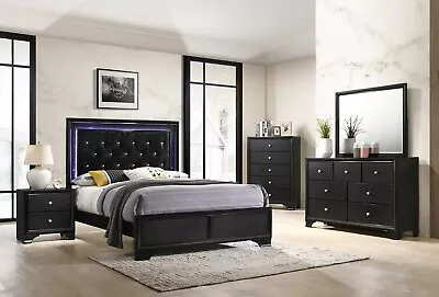 NEW Black L.E.D. Lighting 5PC Queen King Twin Full Modern Bedroom Set B/D/M/N/C • $1499.99