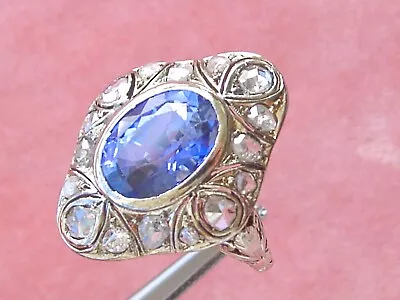 ANTIQUE ART DECO 1.12ctw ROSE DIAMOND 3ct SYN CEYLON SAPPHIRE COCKTAIL RING 1920 • $2100