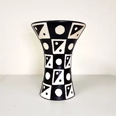 MCM Pottery Flared Vase VTG Geometric Wheel Thrown Handmade Chulucanas Peru 1960 • $119