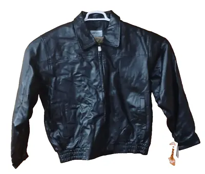 Vintage Leather Men's Banded Bottom Jacket Bomber Jacket LV5 Black Size XL NWT • $47.99