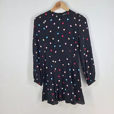 Realisation Par Womens Dress Size 2XS Silk Mini Black Polka Dot Long Sleev056688 • $114.95