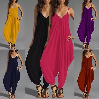 £13.99 • Buy Women Ladies Long Harem Jumpsuit Playsuit Baggy Romper Ankle Long Leg Plus Sizes