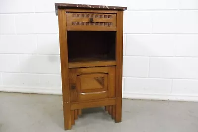 French Antique Wooden Bedside Nightstand Bedside Cabinet Marble Top  Art Deco • $495