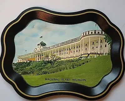 Vintage Mackinac Island Souvenir Metal Tray Black W/ Gold Trim Michigan • $23.99