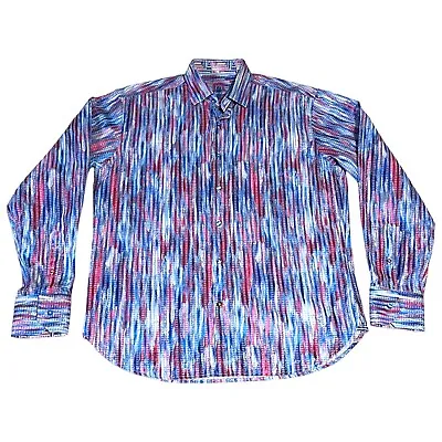 Luchiano Visconti Shirt Mens Med Blue Pattern Long Sleeve Button Up Casual Sport • $32.99