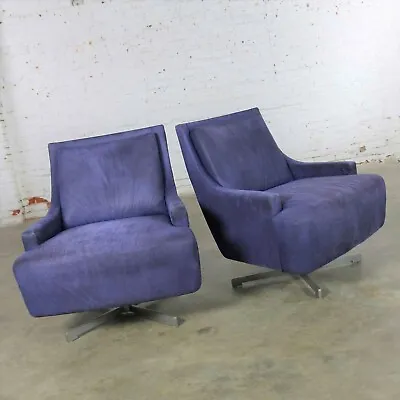 Pair Of Aubergine Scoop Swivel Lounge Chairs With Metal Base By Barbara Barry Fo • $2295